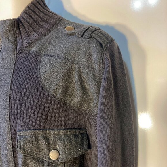 Paper Denim & Cloth SZL Mens Dark gray zip front sweater flannel details office - Picture 3 of 13